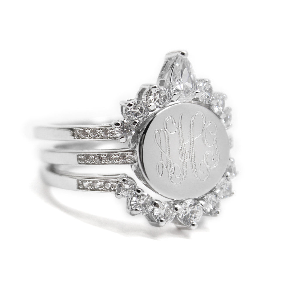 Sterling Silver CZ Triple Band Tiara Monogram Ring