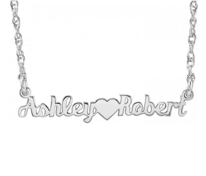 Mini Nameplate Necklace-Two Names and Heart 2
