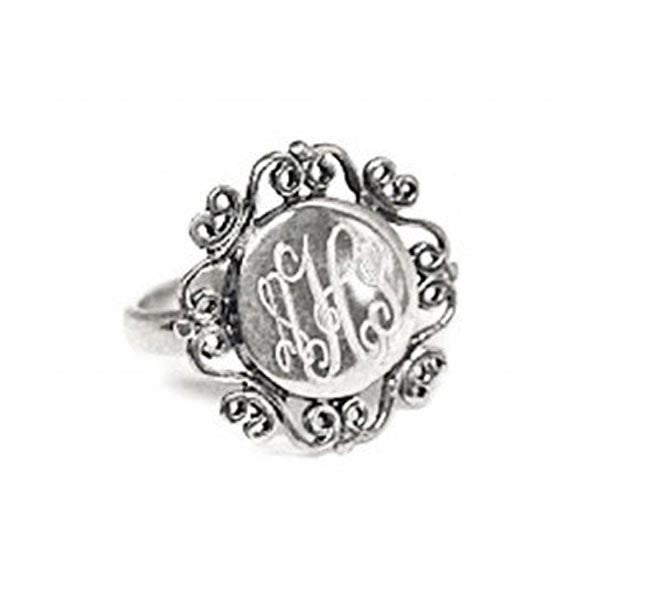 Sterling Silver Monogram Ring - Round Filigree