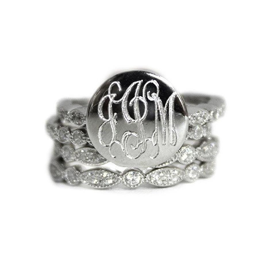 Sterling Silver CZ Monogram Ring Stacking Ring