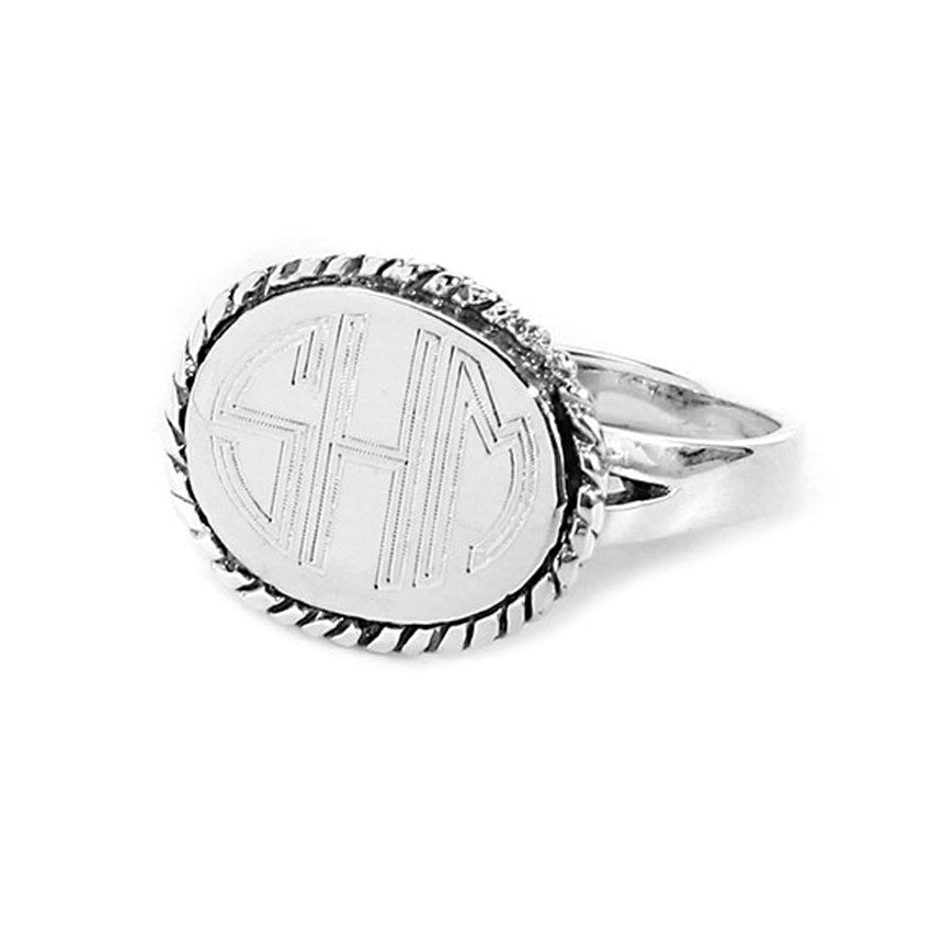 Oval Monogram Ring - Silver Rope Trim