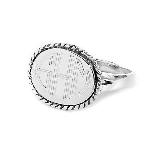 Oval Monogram Ring - Silver Rope Trim