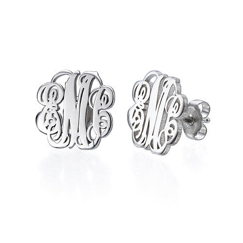 Sterling Silver Fancy Script Monogram Earrings