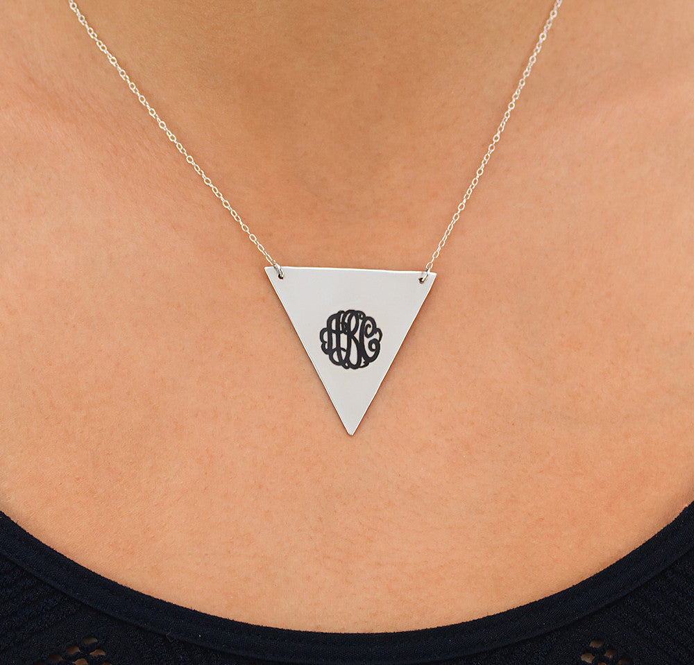 silver triangle monogram necklace 2