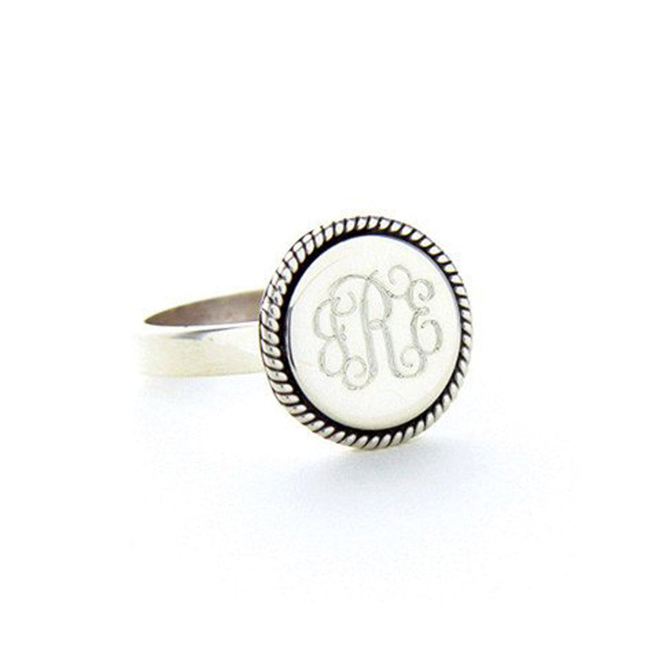 Personalized Sterling Silver Round Rope Trim Ring 3