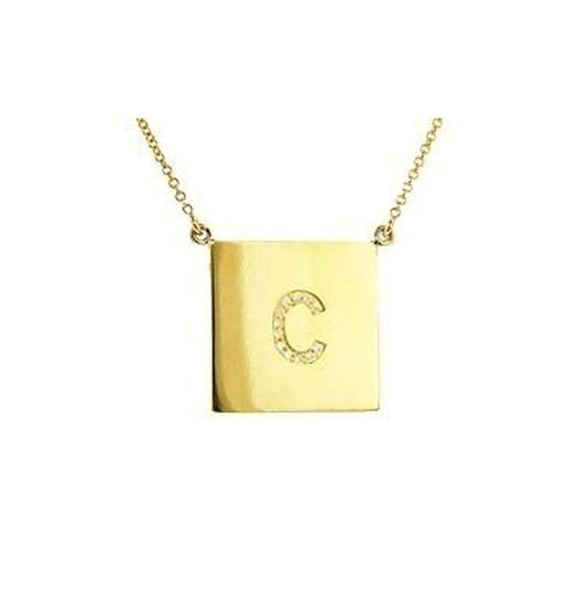 Square Gold Disc CZ Initial Necklace-Chelsea Handler 
