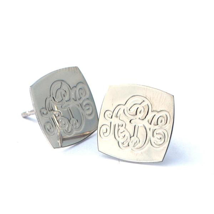 Square Engraved Monogram Earrings