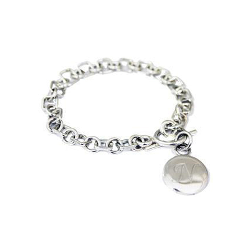 Silver My Initials - Letter M Circle Charm Braided Bracelet