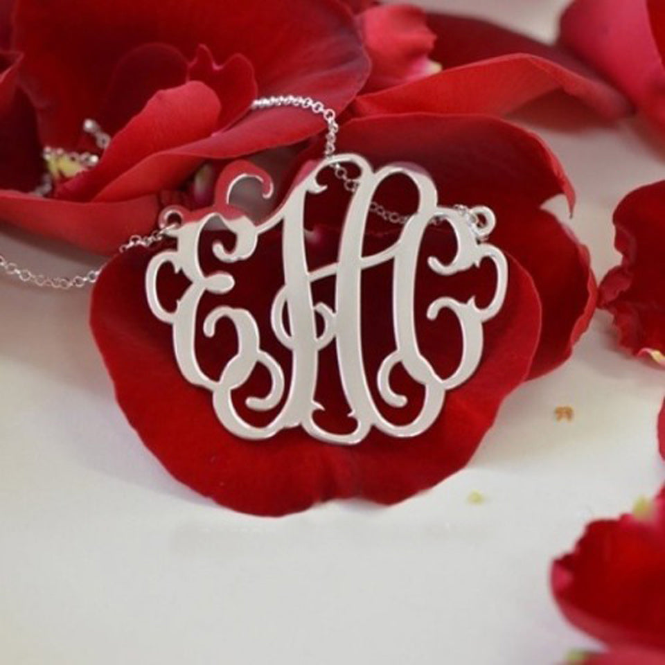 Silver Vine Script Monogram Necklace 10