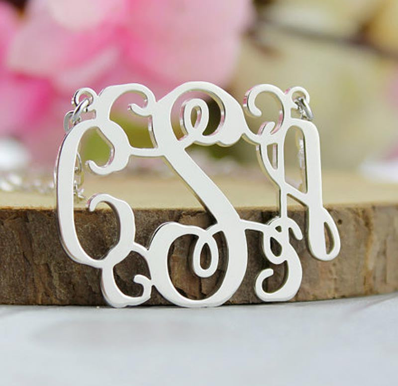 Silver Vine Script Monogram Necklace 5