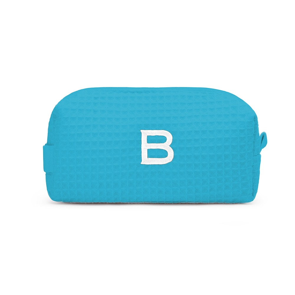 turquoise waffle cosmetic bag monogrammed