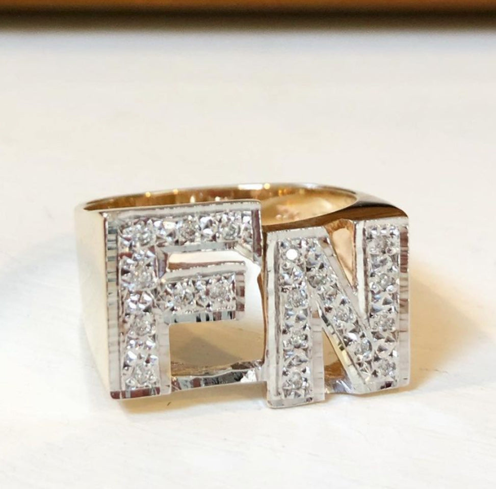 Large Block Diamond Initial Ring – Be Monogrammed1