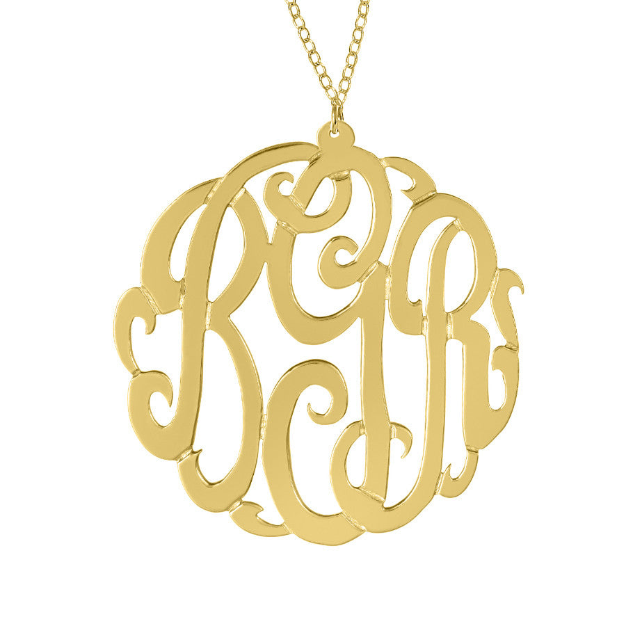 24K Gold Plated Fancy Script Monogram Necklace Alternate 1