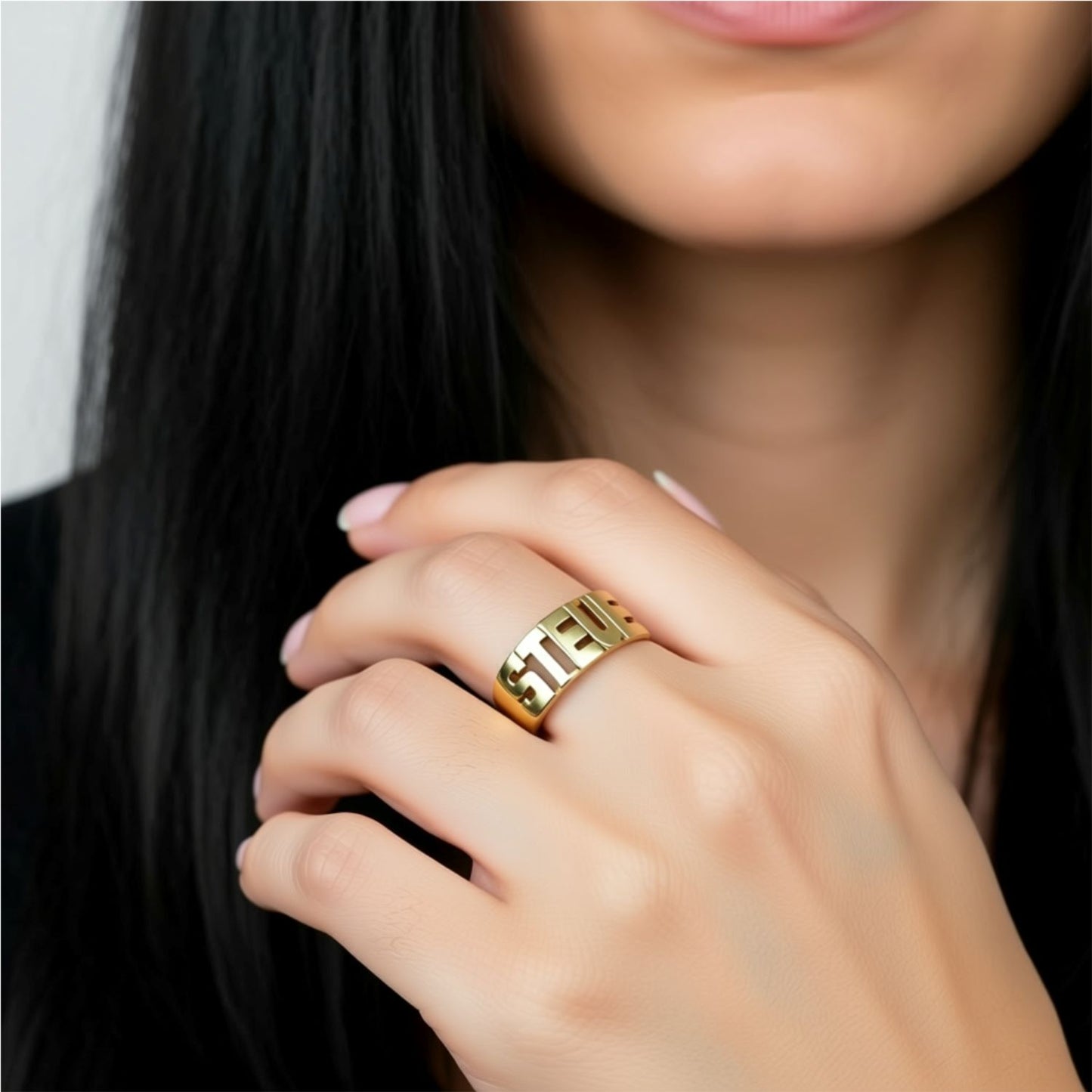 Half Round Band Block Name Ring - 10mm 2