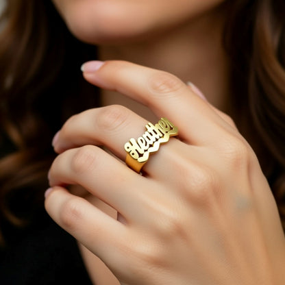 14K Gold Name Ring | 4 Hearts 3