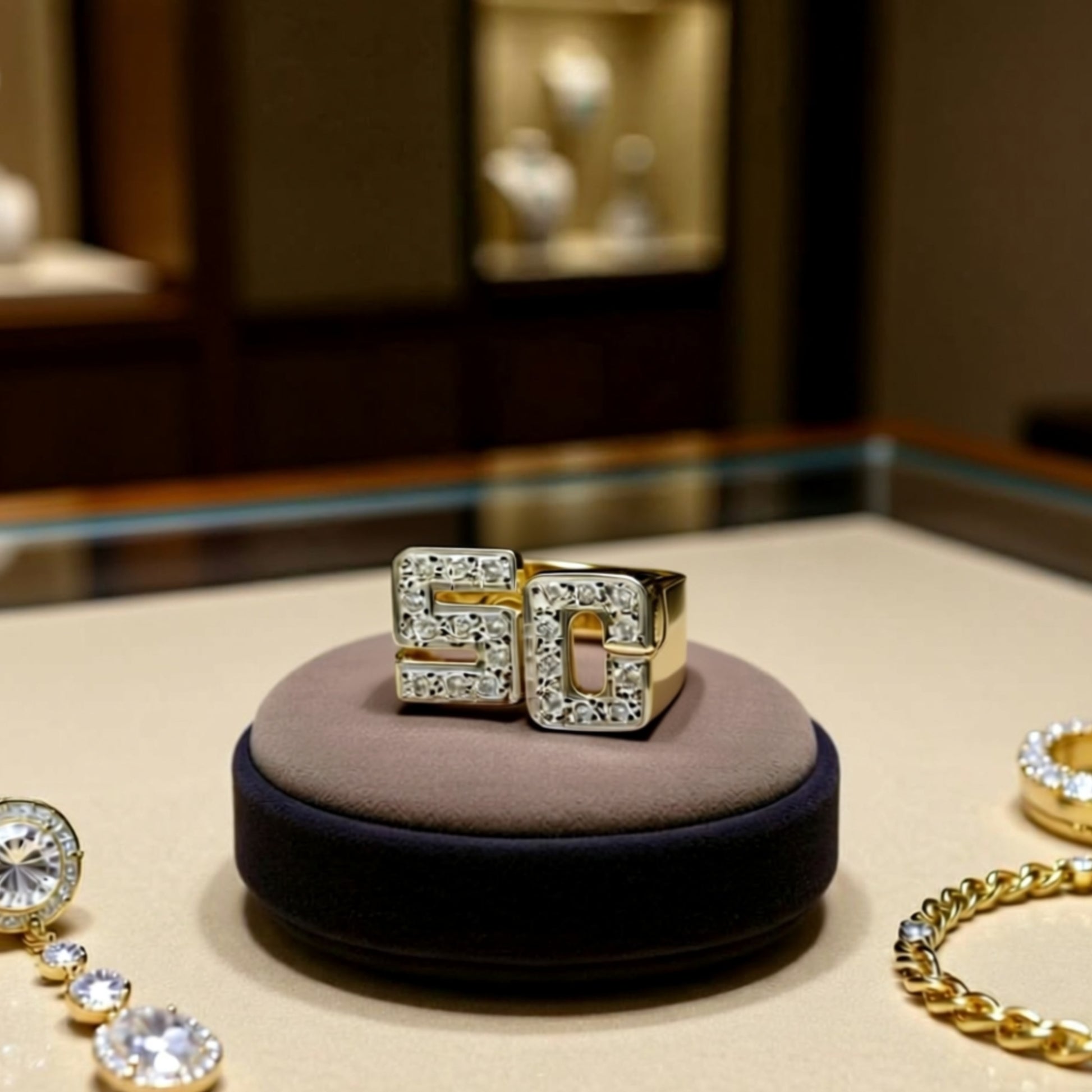 Large Block Diamond Initial Ring with 2 Pt Diamonds