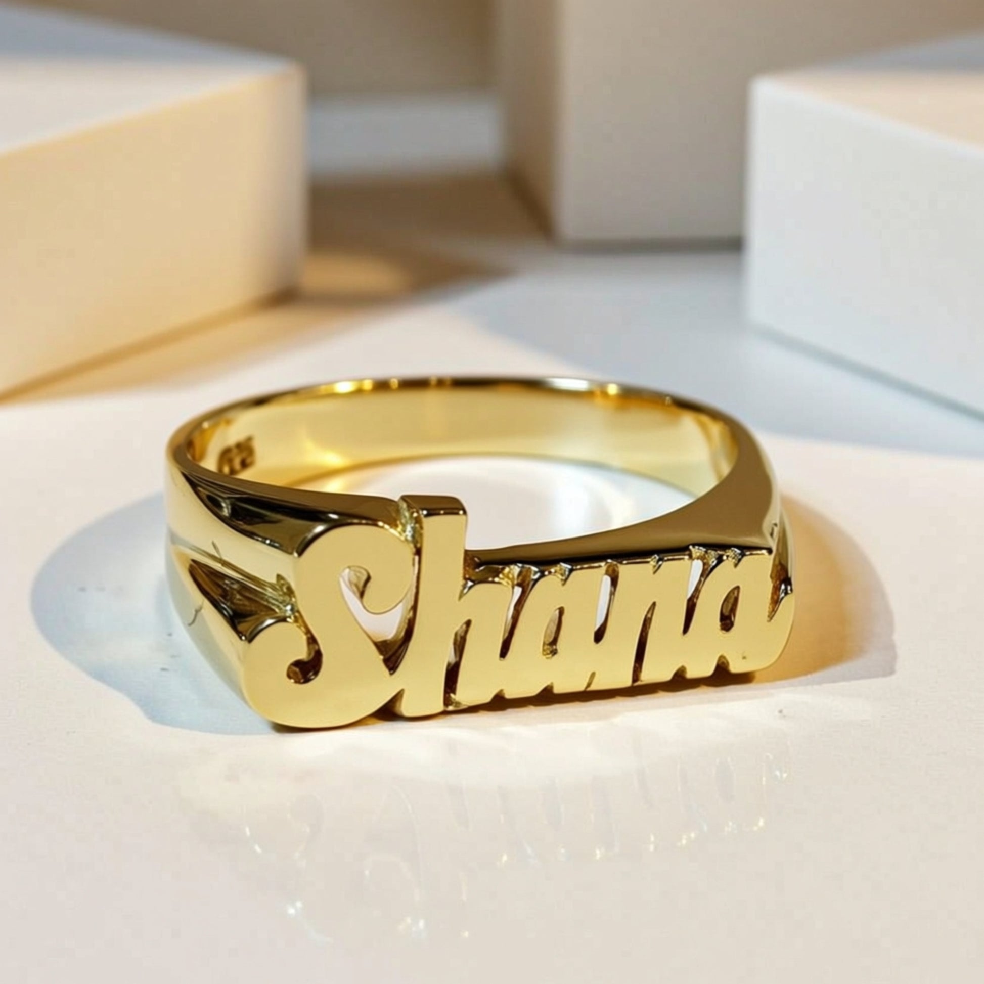 Small Gold Script Name Ring 2