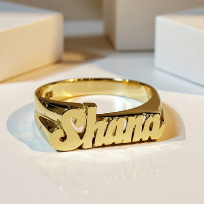 Small Gold Script Name Ring 2