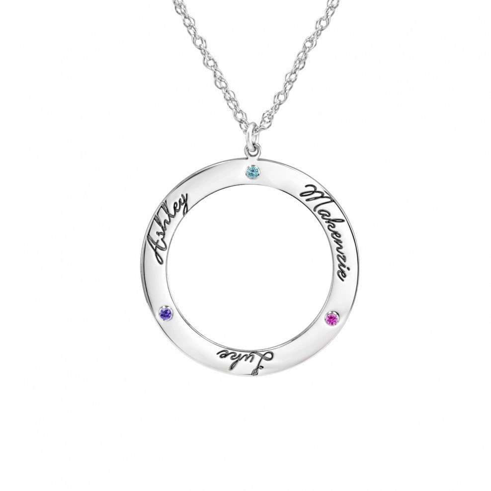 Personalized Family Open Circle Necklace with Birthstones 2