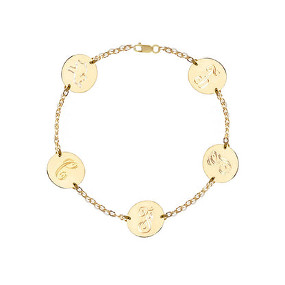 Gold Filled Disc Initial Bracelet/Anklet - 1 to 6 charms 4