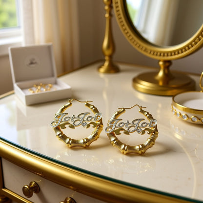 Bamboo Beaded Name Hoop Earrings