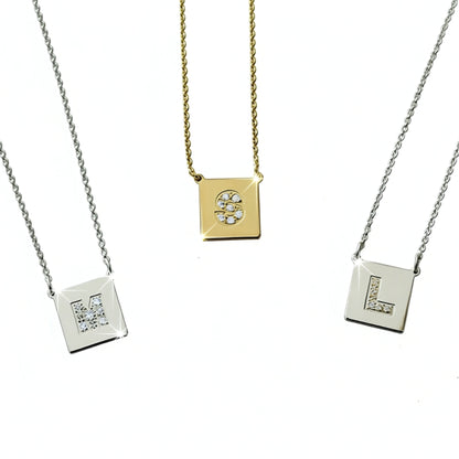 Square Gold Disc CZ Initial Necklace-Chelsea Handler 3