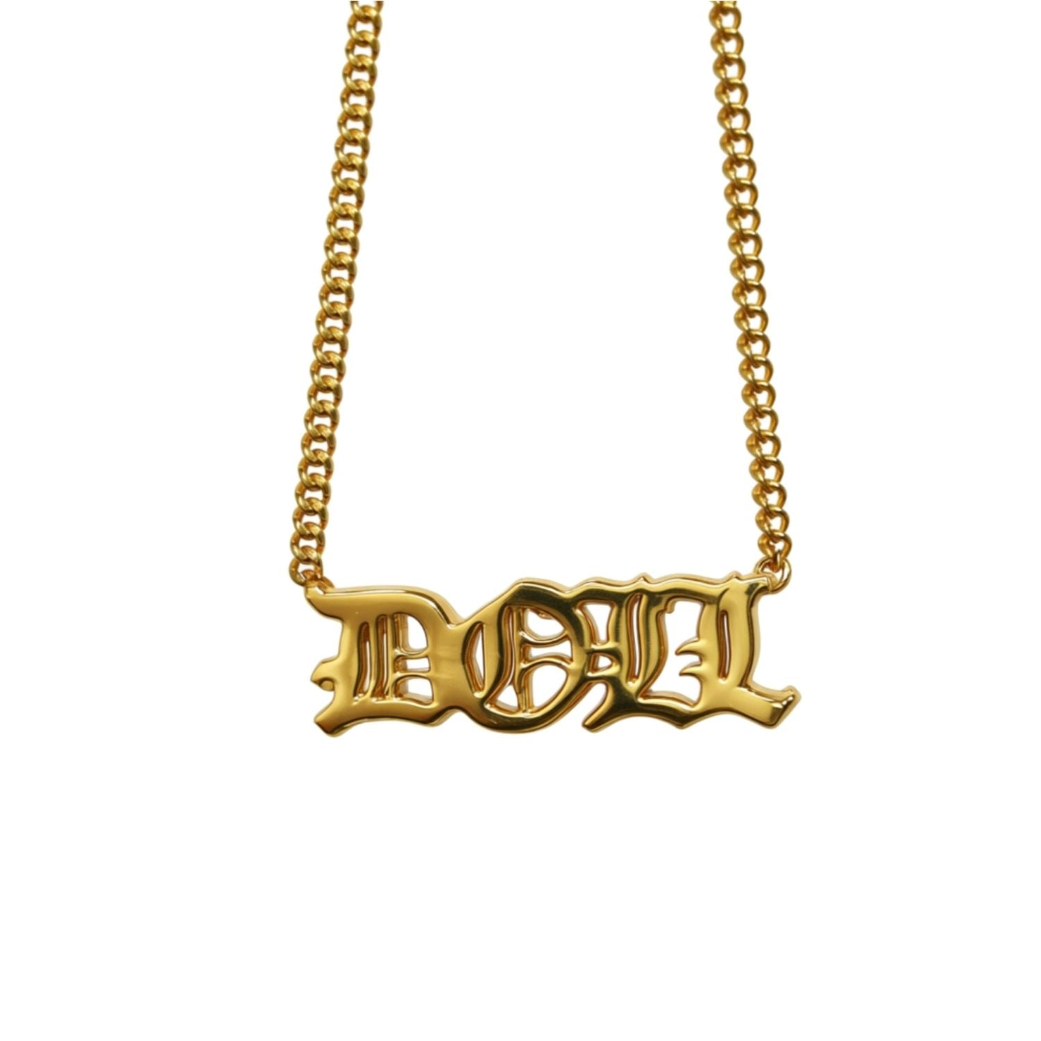 DOLL double plted gothic name necklace on cuban chain
