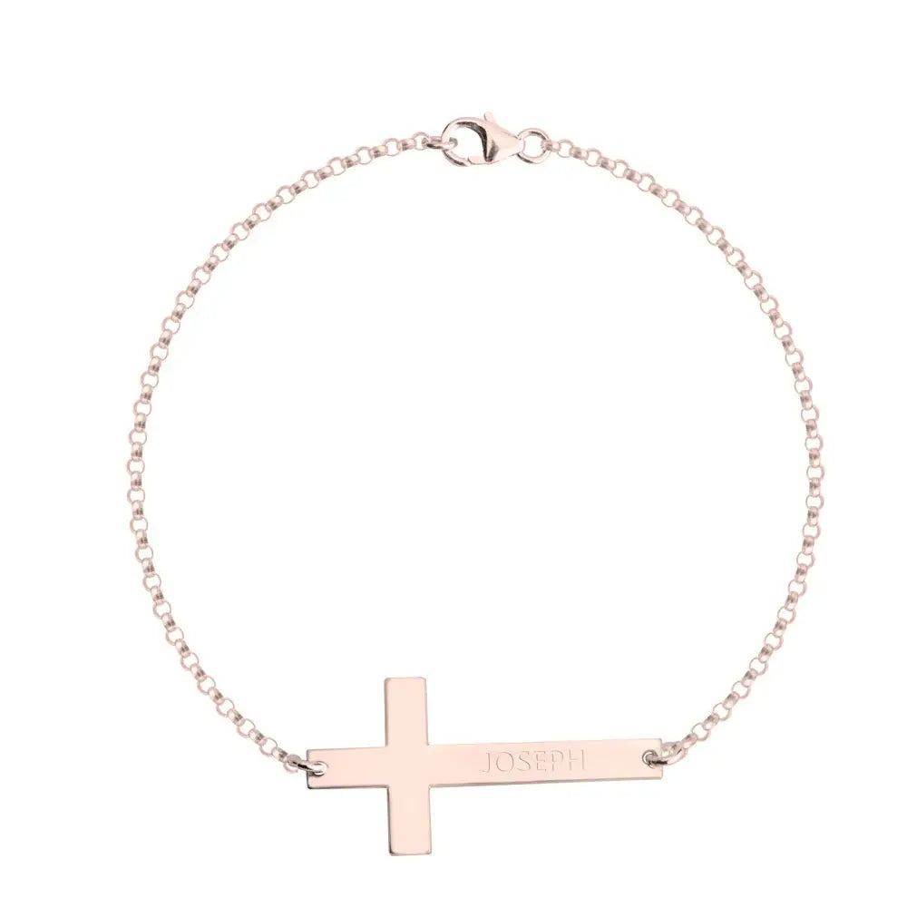 Engraved Sideways Cross Bracelet 3