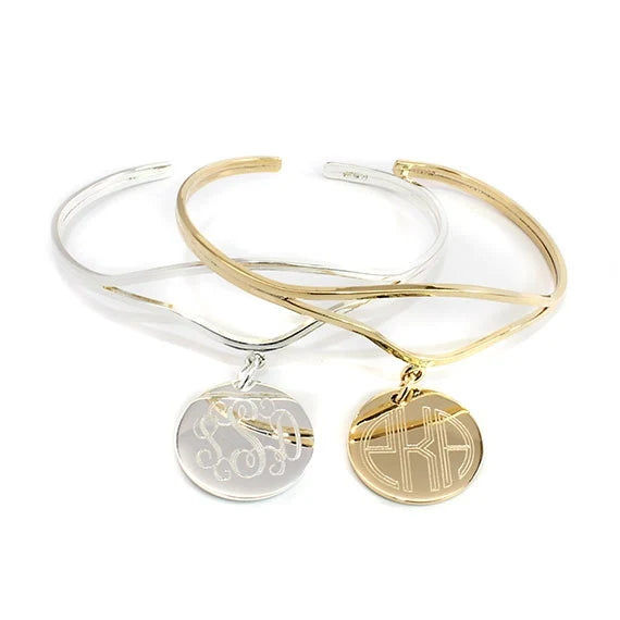 Personalized Sterling Silver Plated Charm Cuff Bracelet 4