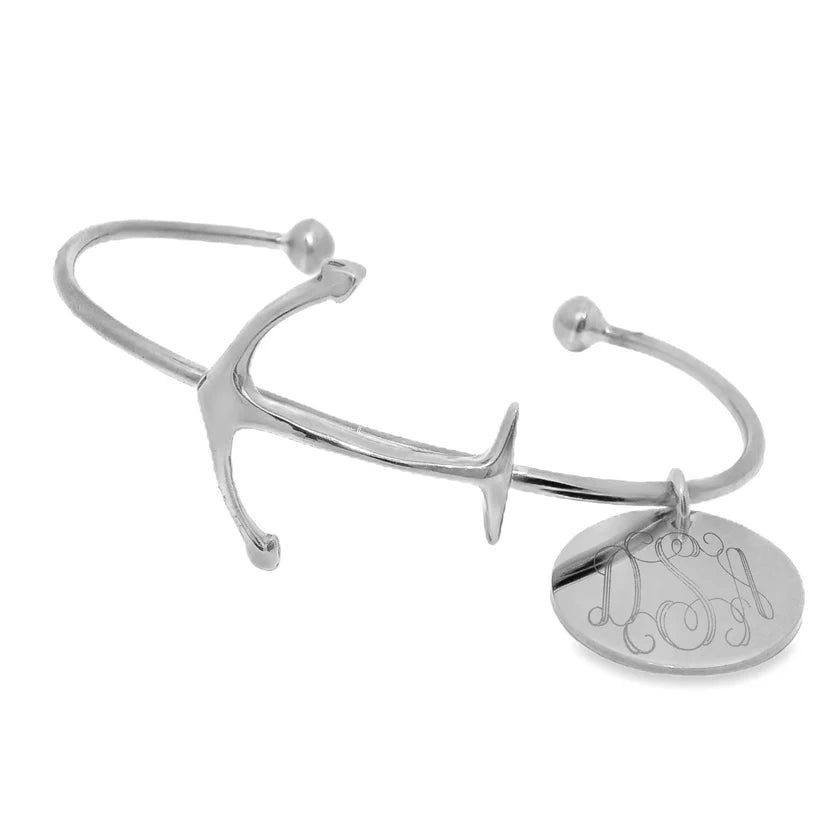 Silver Anchor Monogram Cuff Bracelet 3