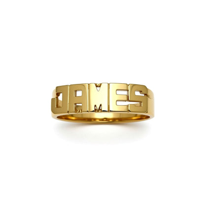 Half Round Band Block Name Ring - 6mm