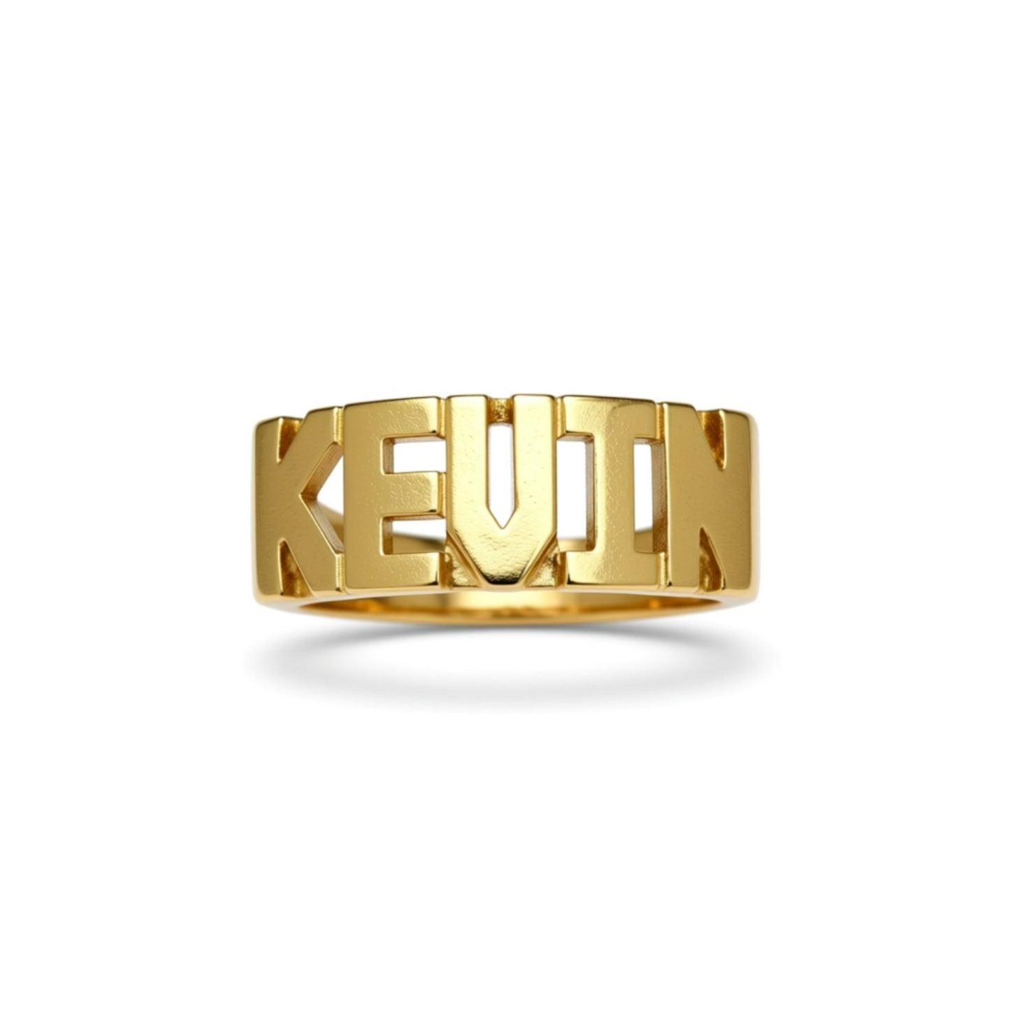 Half Round Band Block Name Ring - 8mm