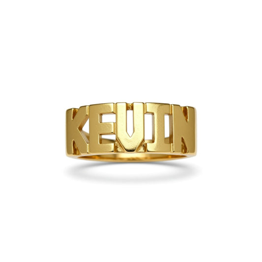 Half Round Band Block Name Ring - 8mm
