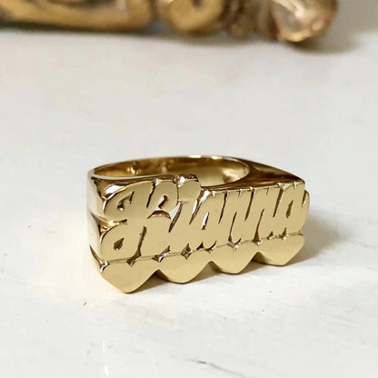 14K Gold Name Ring | 4 Hearts 3 R133