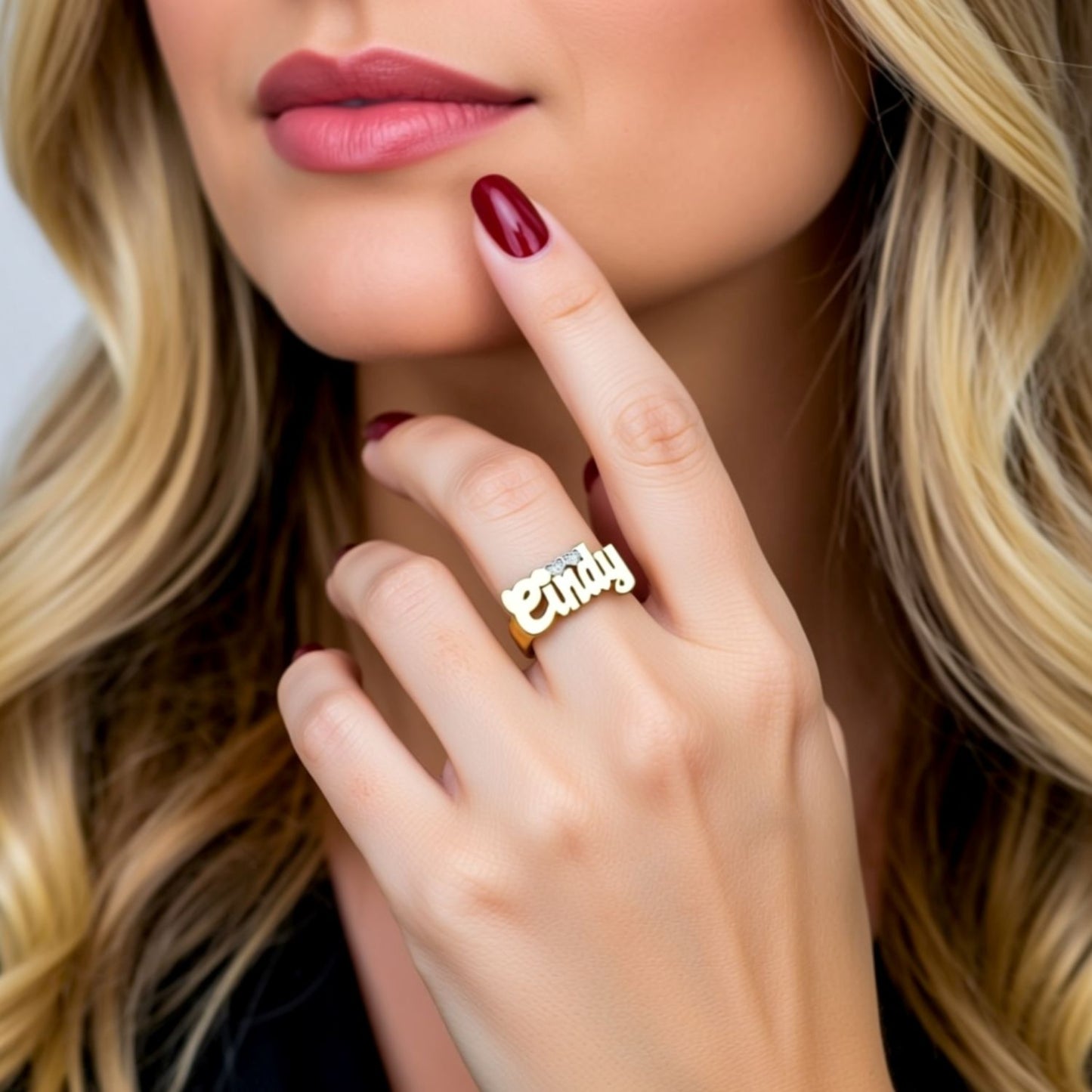 Large Script Name Ring with Diamonds 2