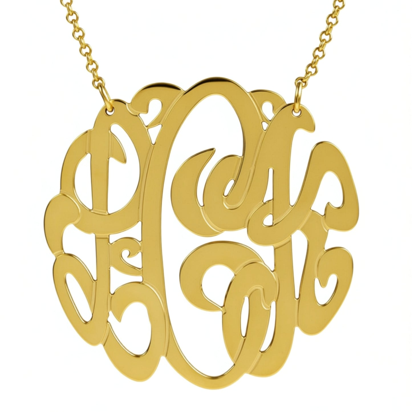 Gold Monogram Necklace-2 Inch-Purple Mermaid Designs Apparel & Accessories > Jewelry > Necklaces 3