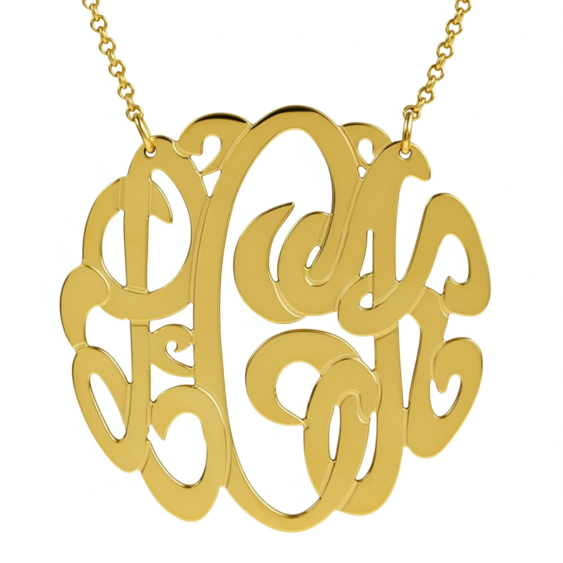 Gold Monogram Necklace-2 Inch-Purple Mermaid Designs Apparel & Accessories > Jewelry > Necklaces 3