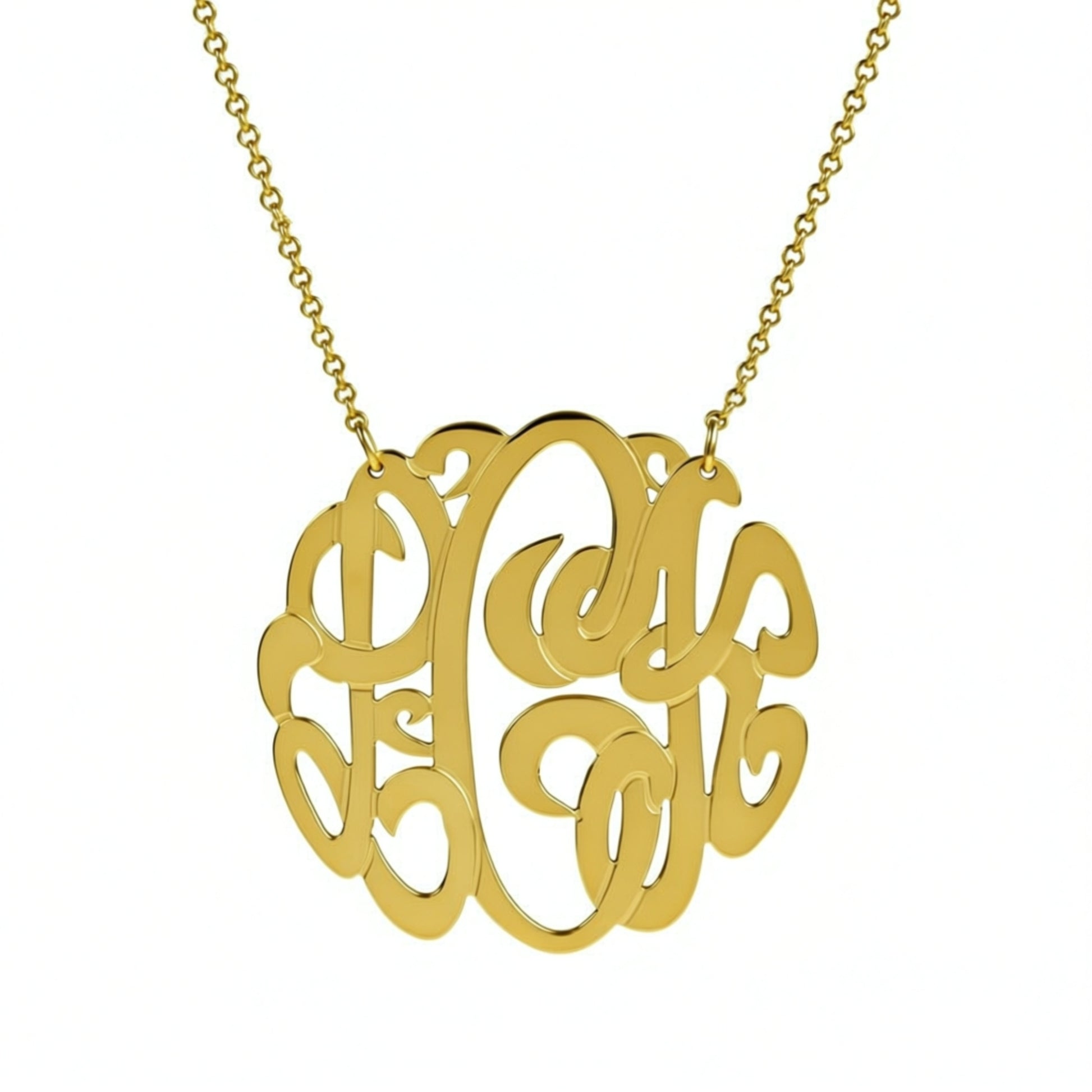 Gold Monogram Necklace-2 Inch-Purple Mermaid Designs Apparel & Accessories > Jewelry > Necklaces 3