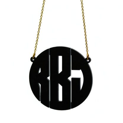 acrylic block monogram necklace black