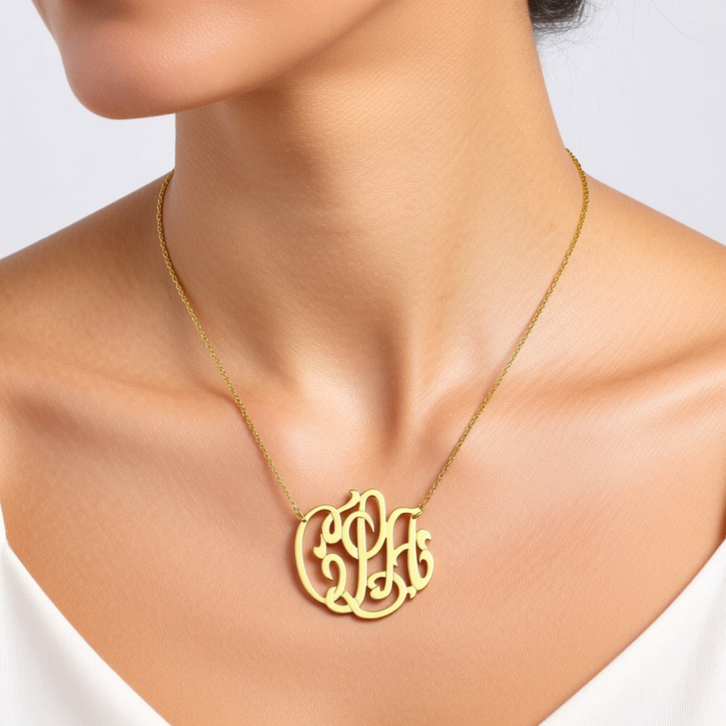 Large Gold Freeform Monogram Necklace