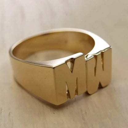Personalized Gold Stacked Initial Monogram Ring- 8mm