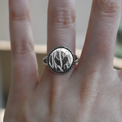 Personalized Sterling Silver Round Rope Trim Split Band Ring 3