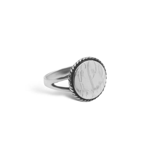 Personalized Sterling Silver Round Rope Trim Split Band Ring