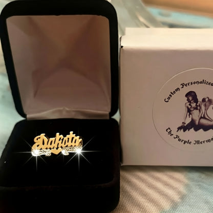 Name Ring with Heart and Diamonds - 8mm