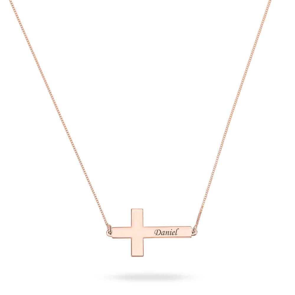 Personalized Sideways Cross Necklace