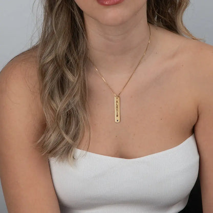 Personalized Vertical Gold Bar Necklace with Birthstone