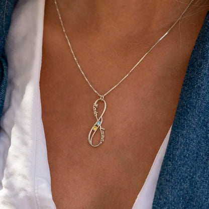 Vertical Infinity Name Necklace with Birthstones 2