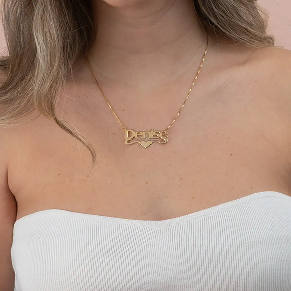 14K Solid Gold Name Necklace with Heart 3
