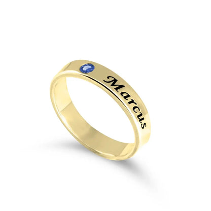 Engraved Name Stackable Birthstone Ring
