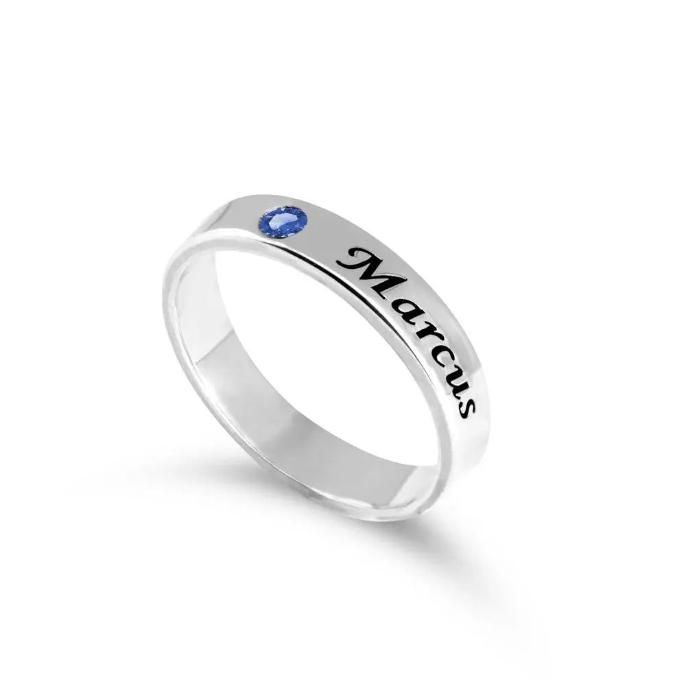 Engraved Name Stackable Birthstone Ring 2